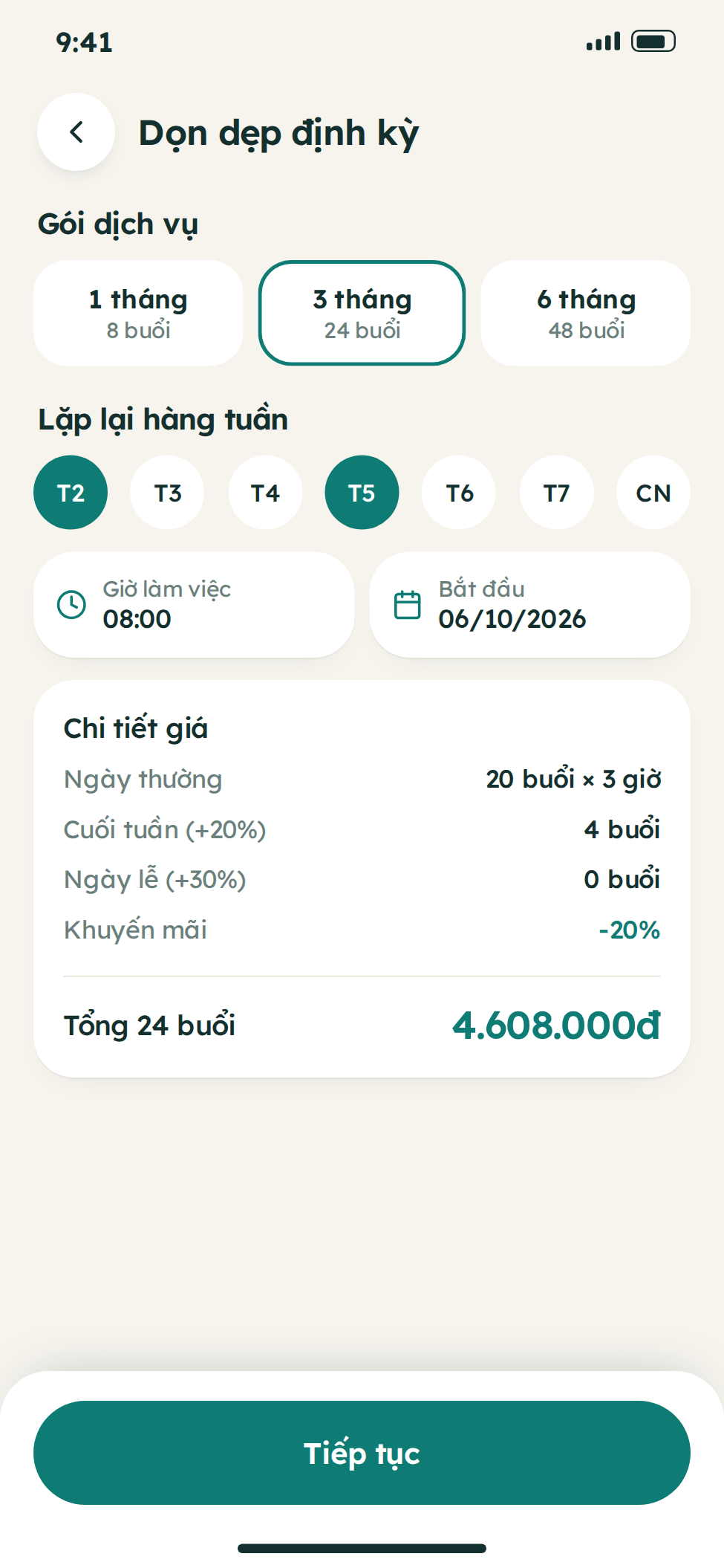 Giao diện theo dõi trạng thái đơn dịch vụ giúp việc