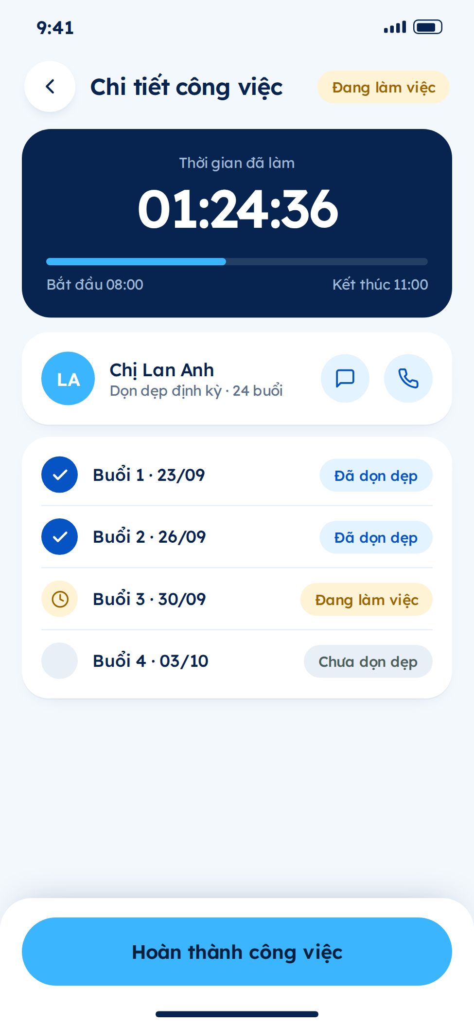 Theo dõi trạng thái công việc trên app giúp việc